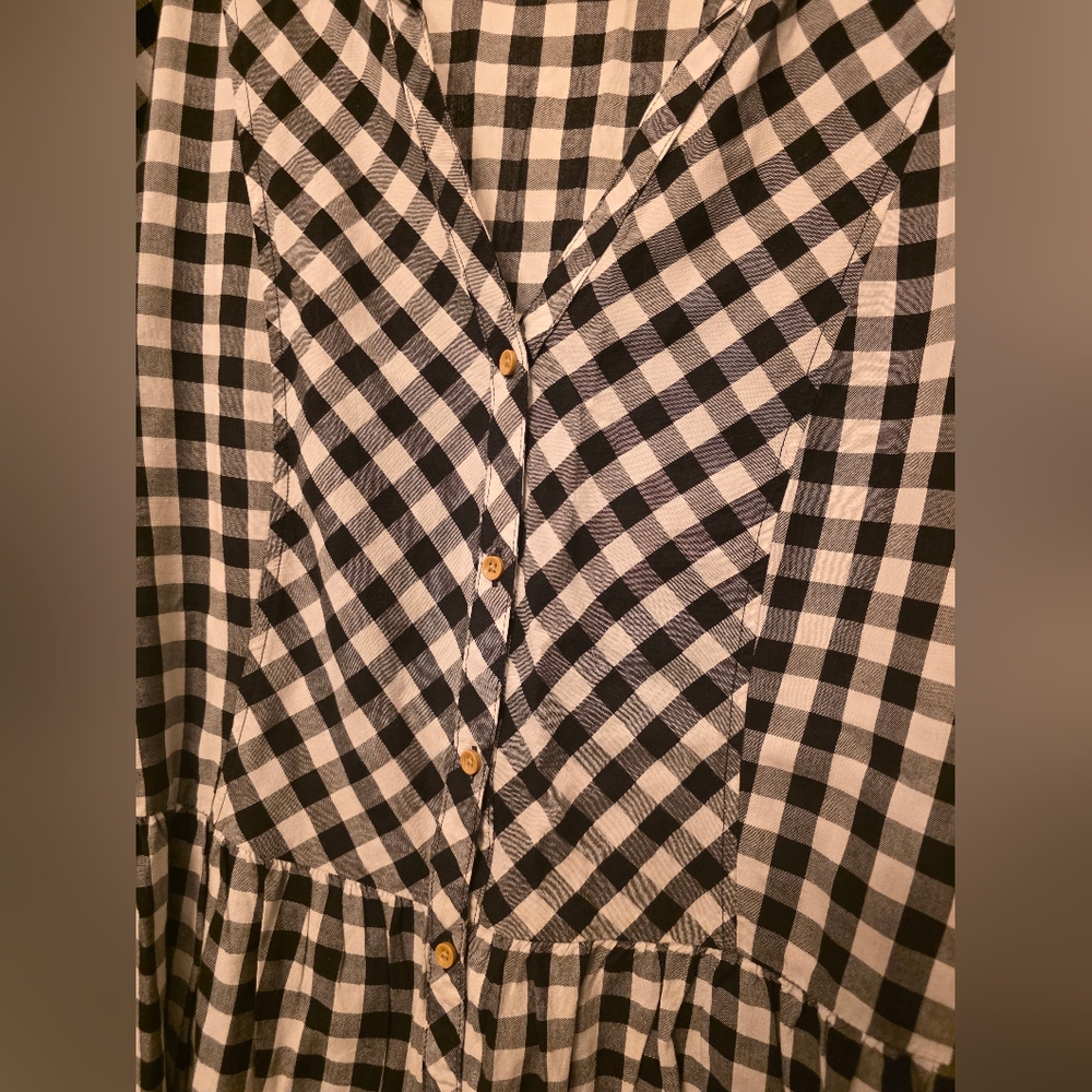 Black and White Gingham Button-Front Peplum Shirt Top Cotton Rayon Women's 2x - Picture 4 of 8